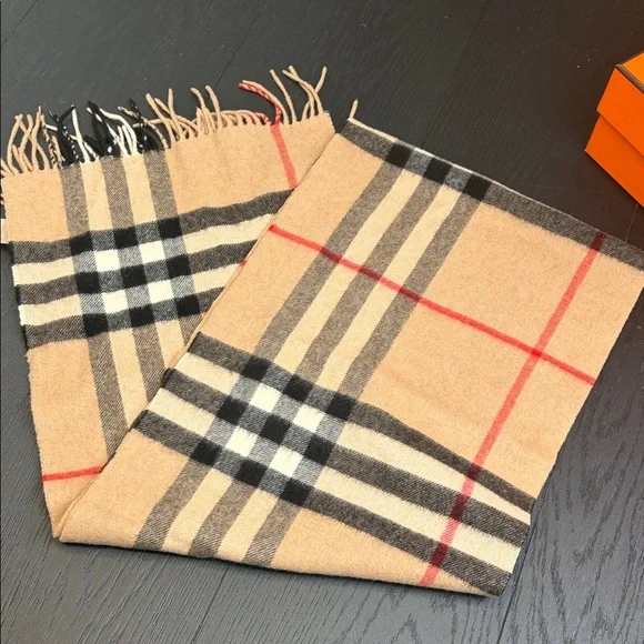 Burberry Beige and Red Cashmere Scarf - Picture 1 of 3